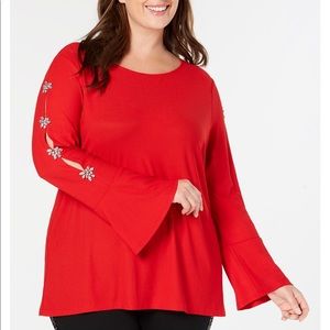 NWT INC Red Embellished Sleeve Top Size 3X